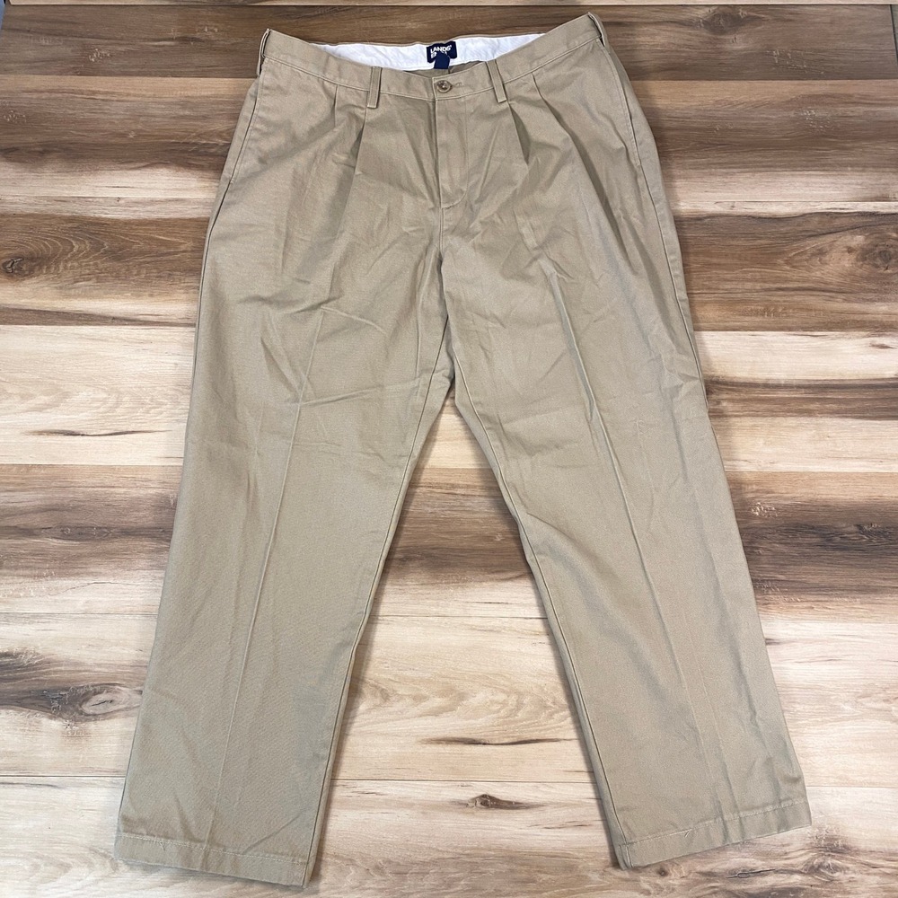 Lands End Mens 38 Traditional Fit Pleated Chino Pants Khaki Comfort Waist 38x30